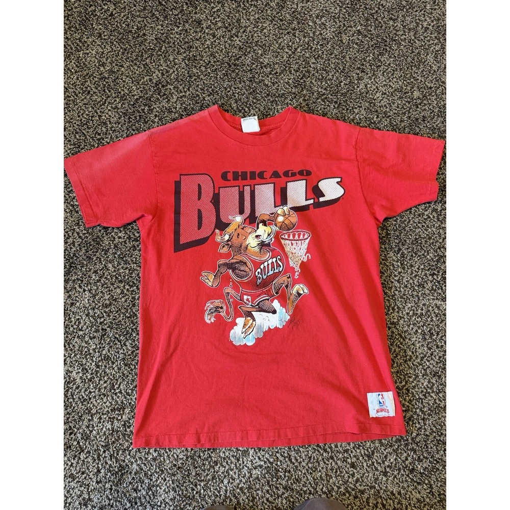 Vintage 90s Chicago Bulls Jack Davis Red T-Shirt Size XL Nutmeg Basketball